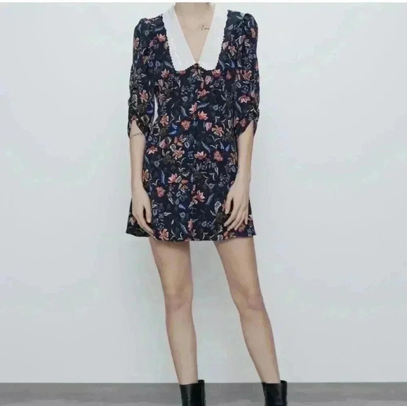 Zara Embroidered Collar Print Dress xxs - Picture 3 of 16